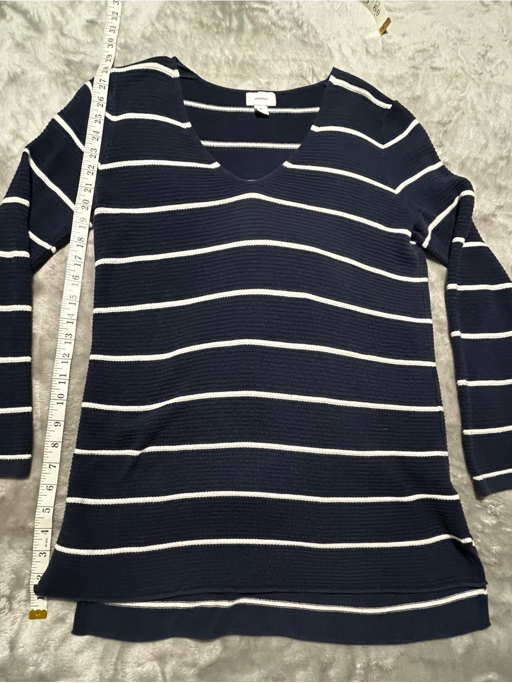 Old Navy Blue and White Striped V‑Neck knit Sweater